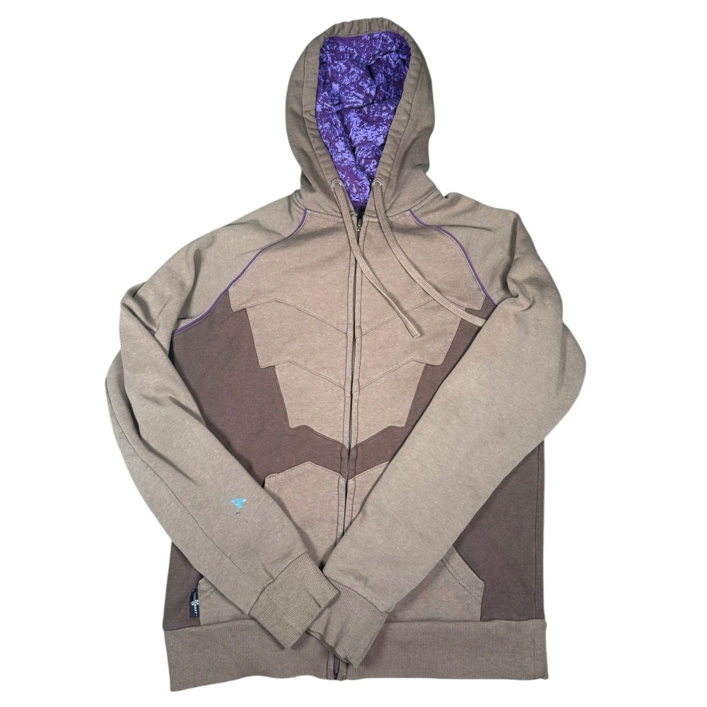 StarCraft Zip Up Hoodie Mens S Taupe Brown Purple Geometric Gaming Apparel